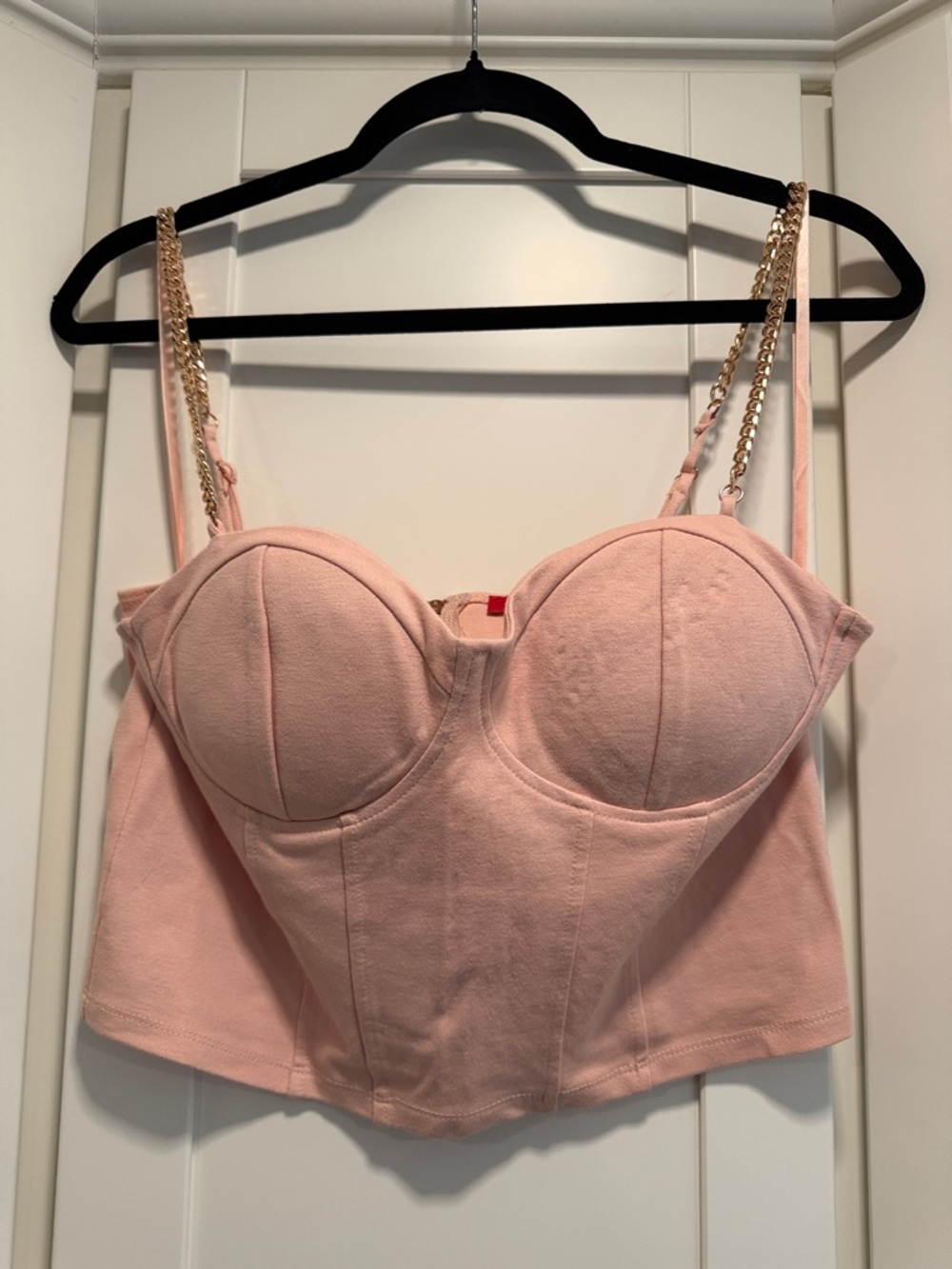 NWOT Pink Bustier Crop Top with Rose Gold Chain Straps - Guess Size L
